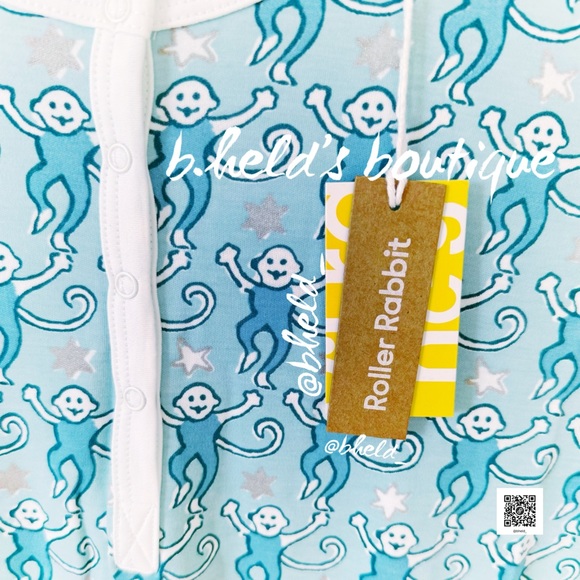 Roller Rabbit Star Monkey Pajamas in Blue Silver Size Small (S) Brand New NWT - Picture 3 of 16